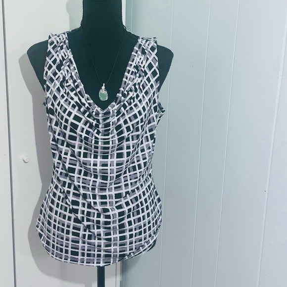 Calvin Klein Black and White Ruched Sleeveless Tank Top - Picture 1 of 6
